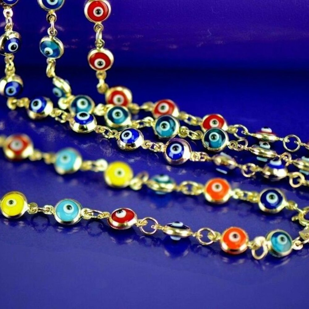 Solid 14k Yellow Gold Evil Eye 6" Bracelets - image 8